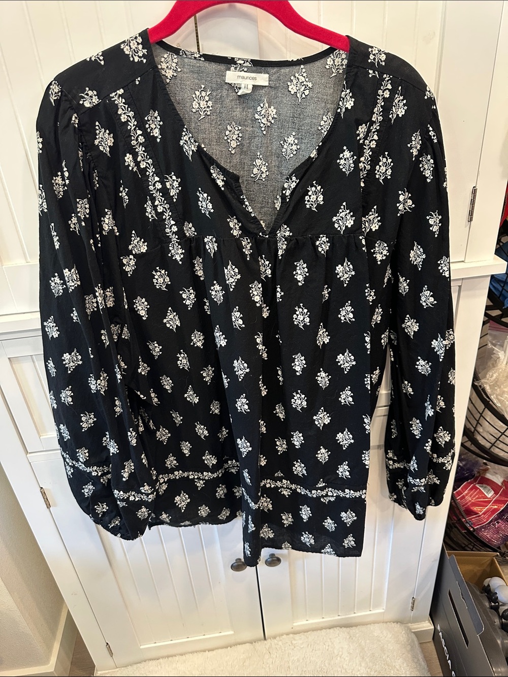 Maurices Black and White V-Neck Floral Tunic